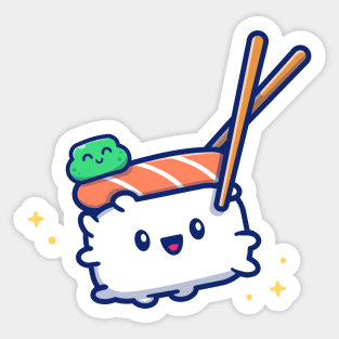 Cute Sushi With Chopstick Cartoon Vector Icon Illustration Sticker